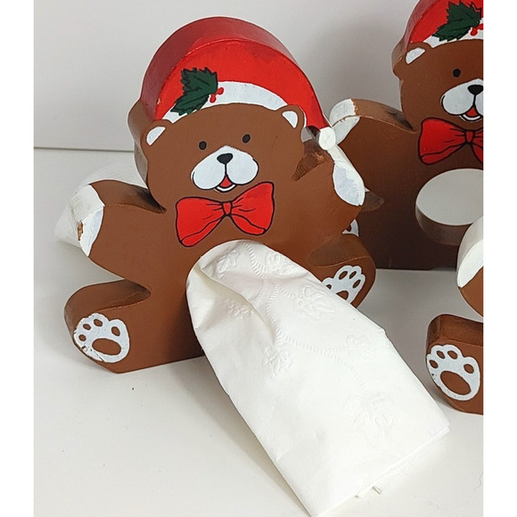 11 + 2 Vintage Wooden Painted Holiday Christmas Bear Napkin Holders READ - Picture 2 of 7